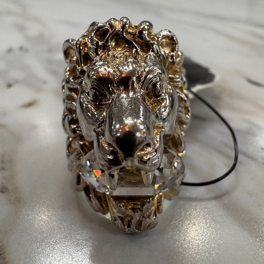 Gucci Two-Tone Lion Head Ring with Crystal Accent